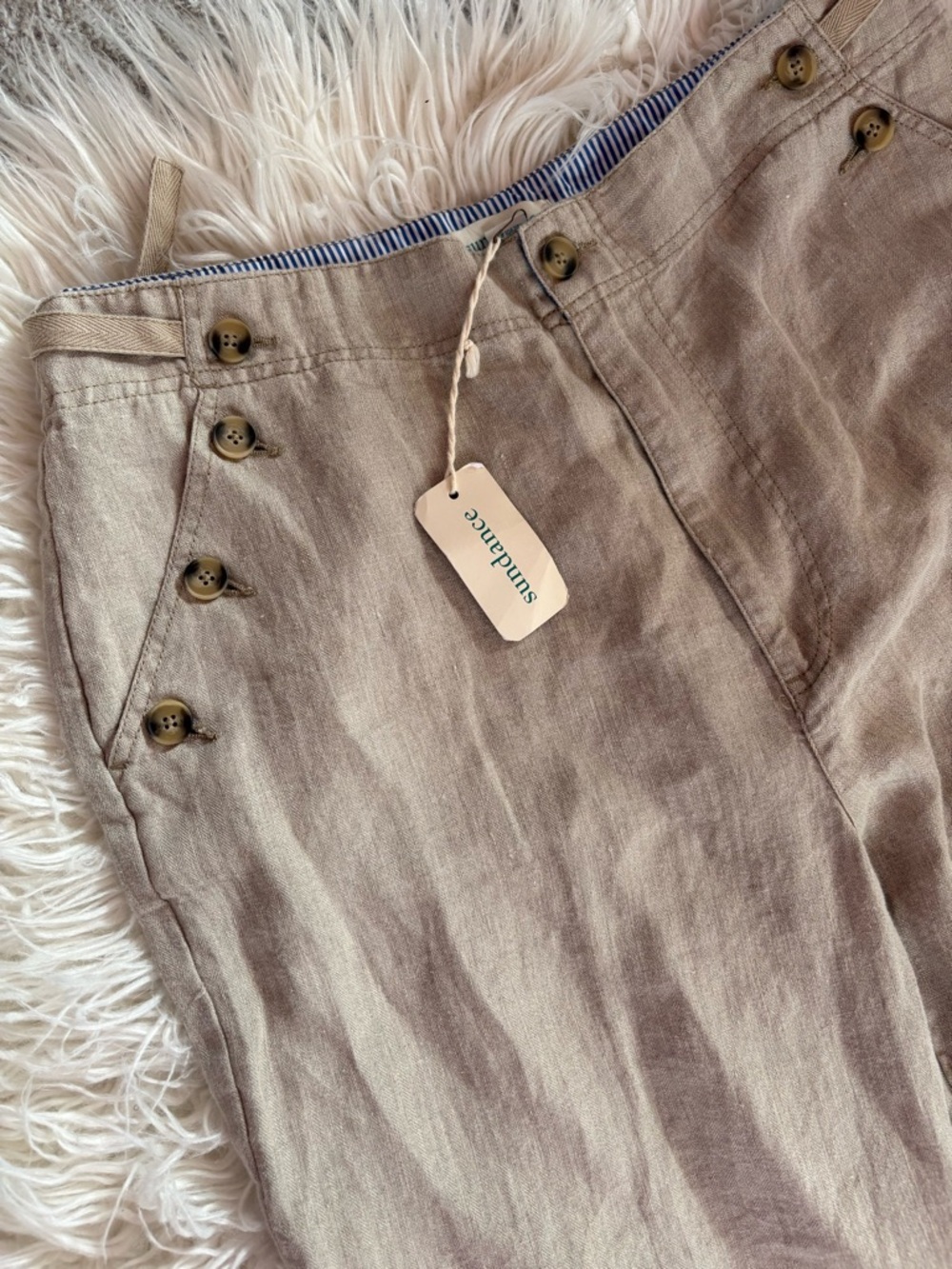 NWT Sundance Oaklee Wide Leg Linen Pants Flax Tan Size 16 Pull-On Boho - Picture 2 of 4